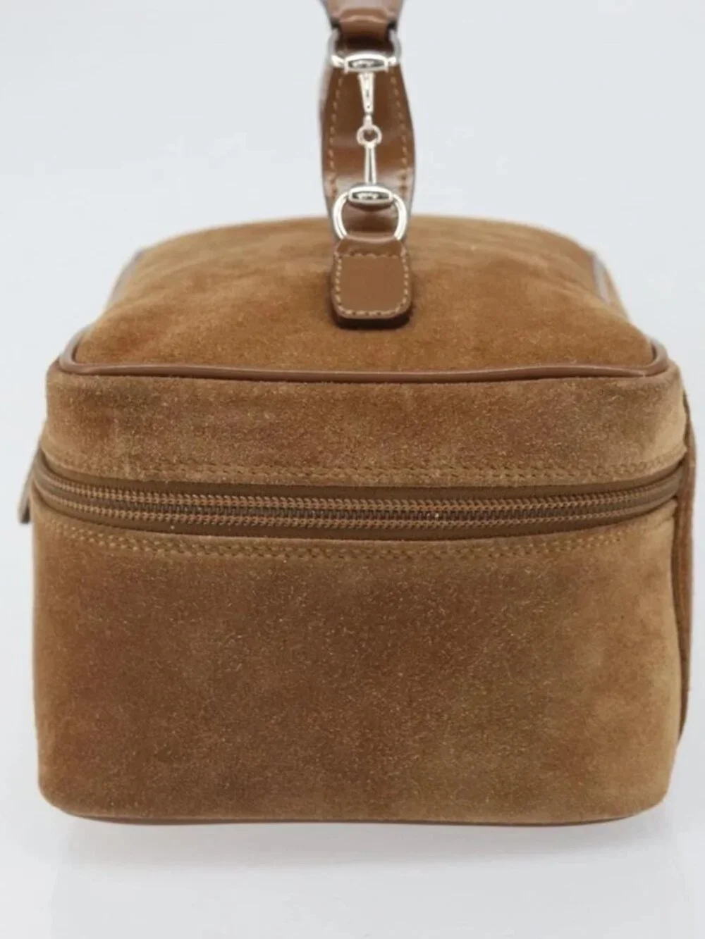 GUCCI Vanity Cosmetic Pouch Suede Brown Silver 032 1705 0140 Auth bs33363